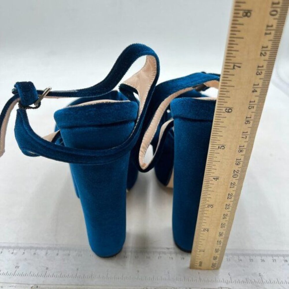 FSJ Women Platform Chunky Block High Heel Sandals Peep Toe Ankle Strap Blue - Picture 5 of 8